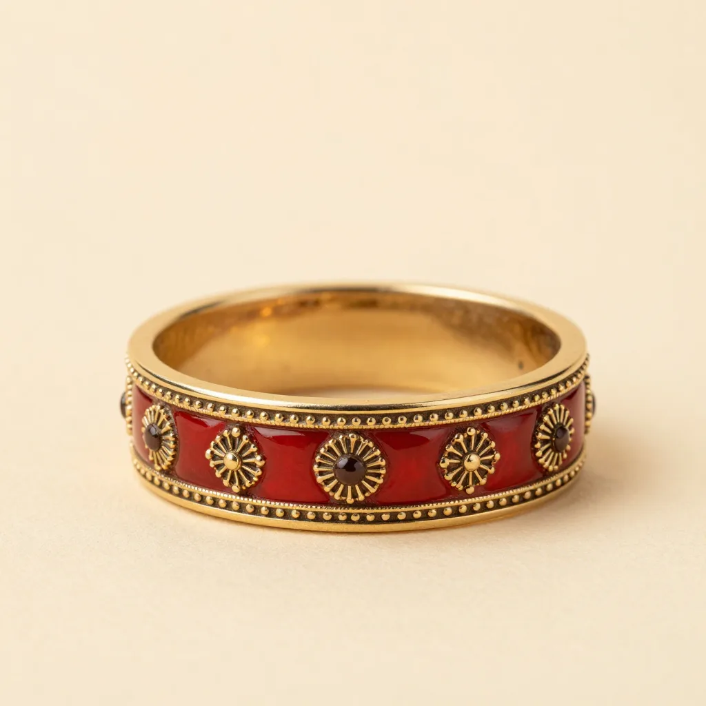 A classic red and gold prajioud band on a light background