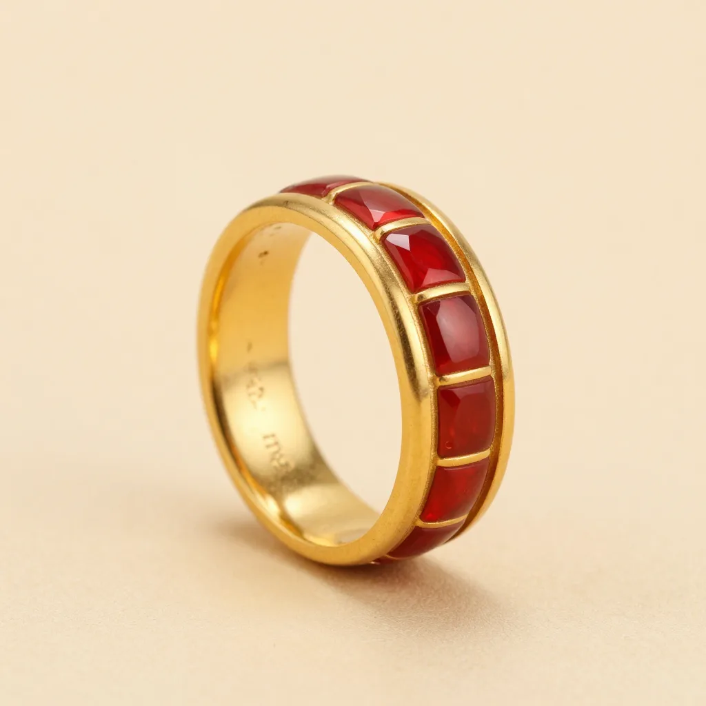 A gold and red prajioud band on a light background